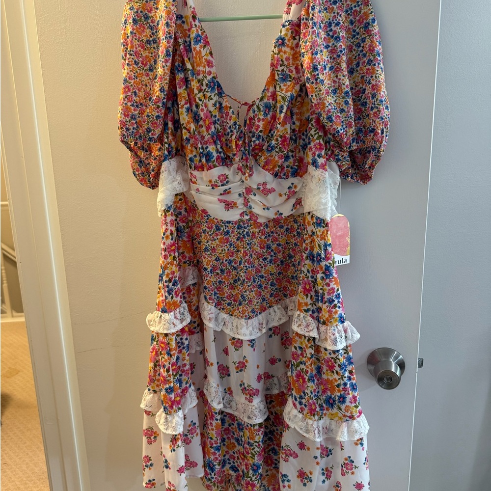 ARULA Floral Multicolor Dress with Lace Accents